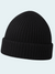Black knit beanie on a light gray background