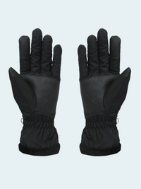 Pair of black gloves on a light gray background