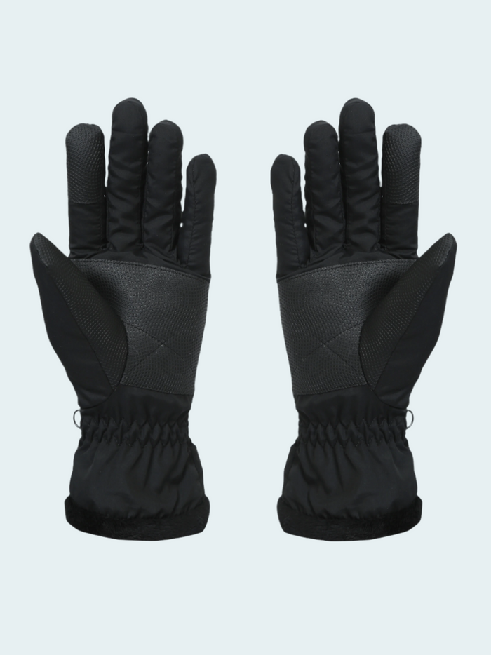 Pair of black gloves on a light gray background